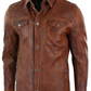 Majestic Leather - Mens Hot Genuine Real Leather Casual Tan Brown Shirt Majestic Leather