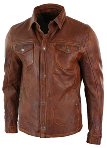 Majestic Leather - Mens Hot Genuine Real Leather Casual Tan Brown Shirt Majestic Leather