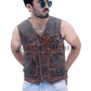 New Men's Biker Vintage Tan Brown Real Leather Motorcycle Vest
