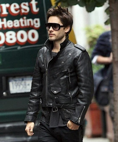 Majestic Leather - Mens New Biker Jared Leto Black Biker Leather Jacket