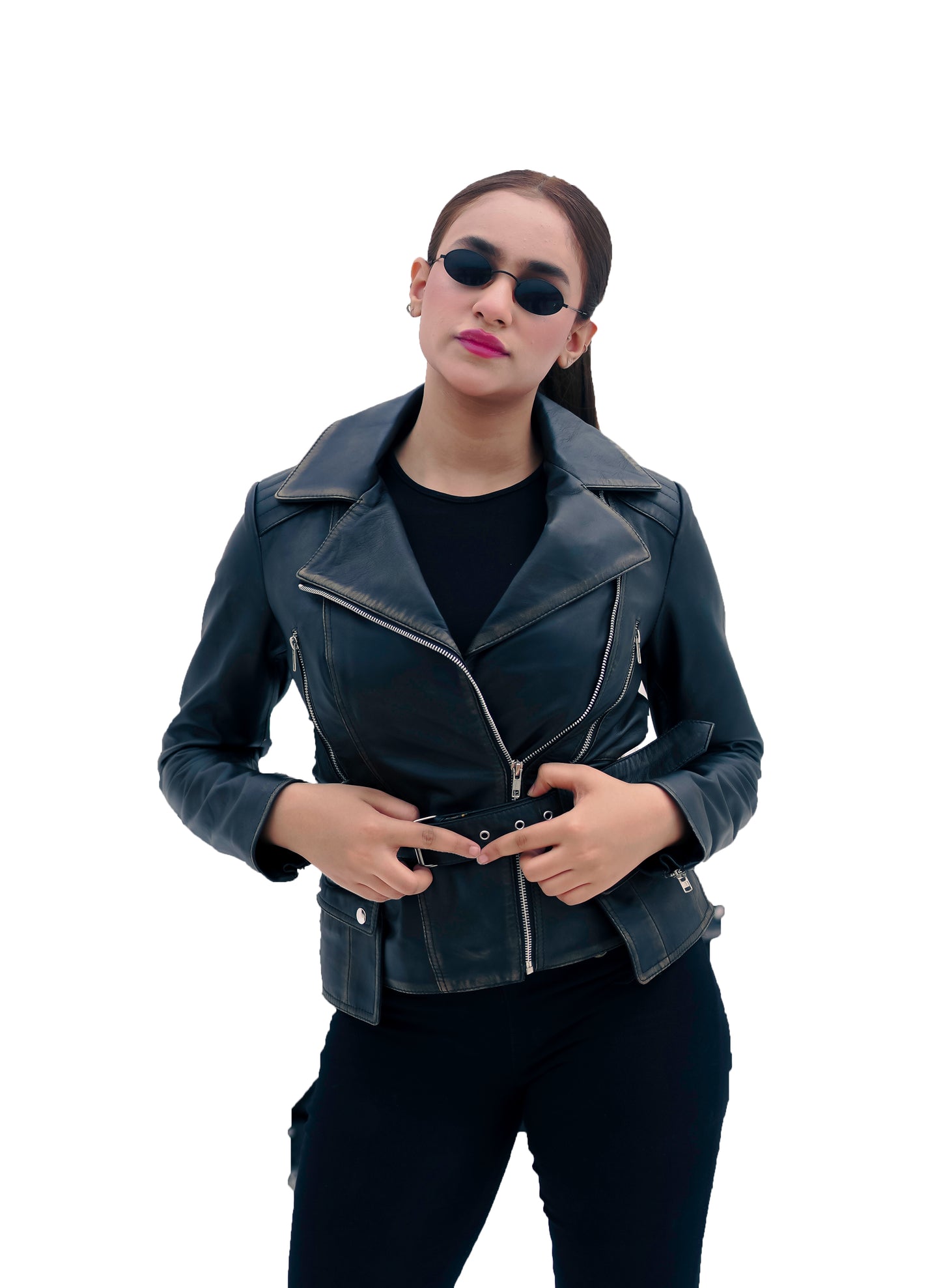 WOMEN REAL LEATHER BIKER DISTRESS VINTAGE JACKET SOFT LAMBSKIN