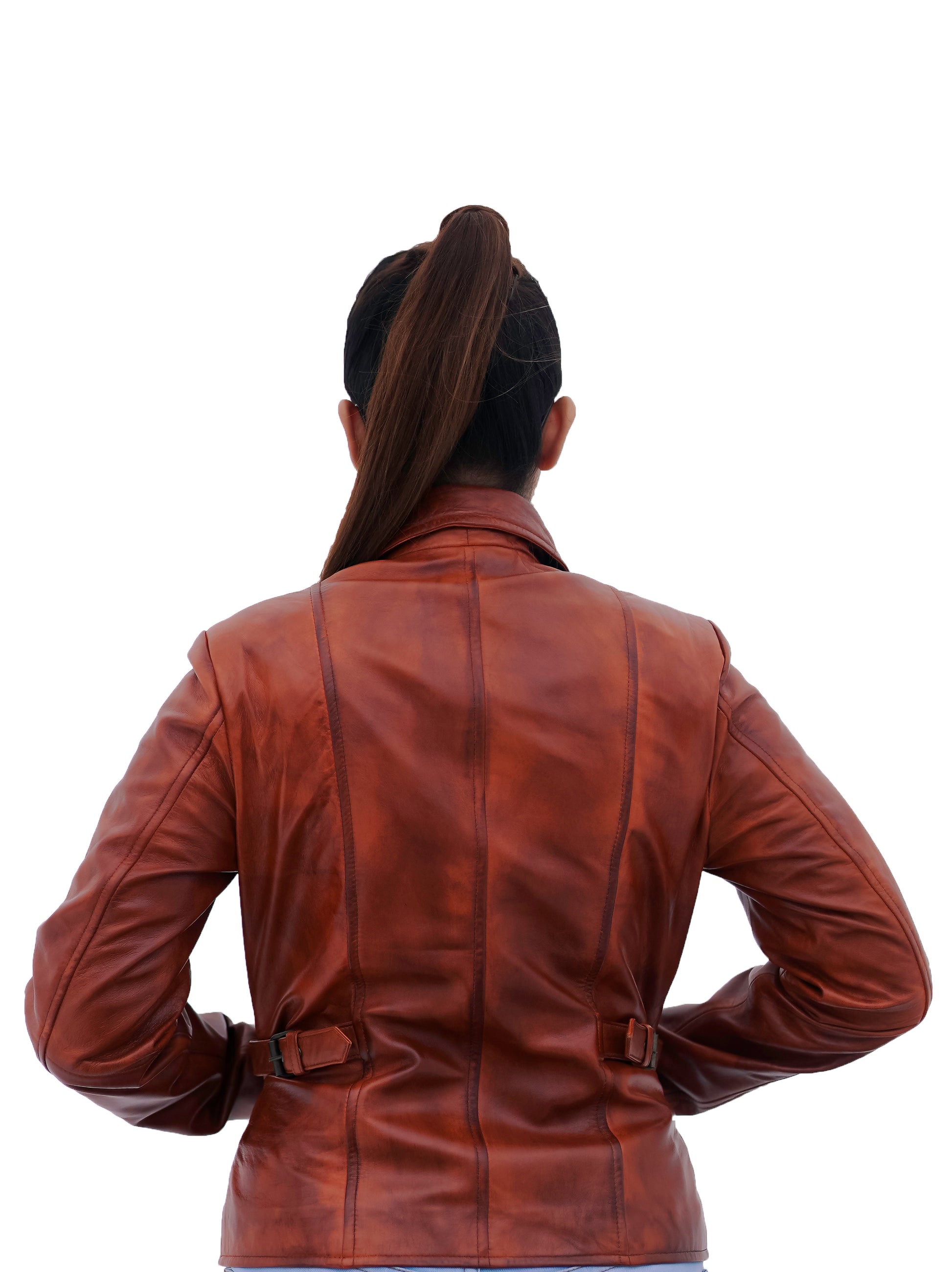 Women's New Real Lambskin Rust Brown Biker Leather Coat Majestic Leather