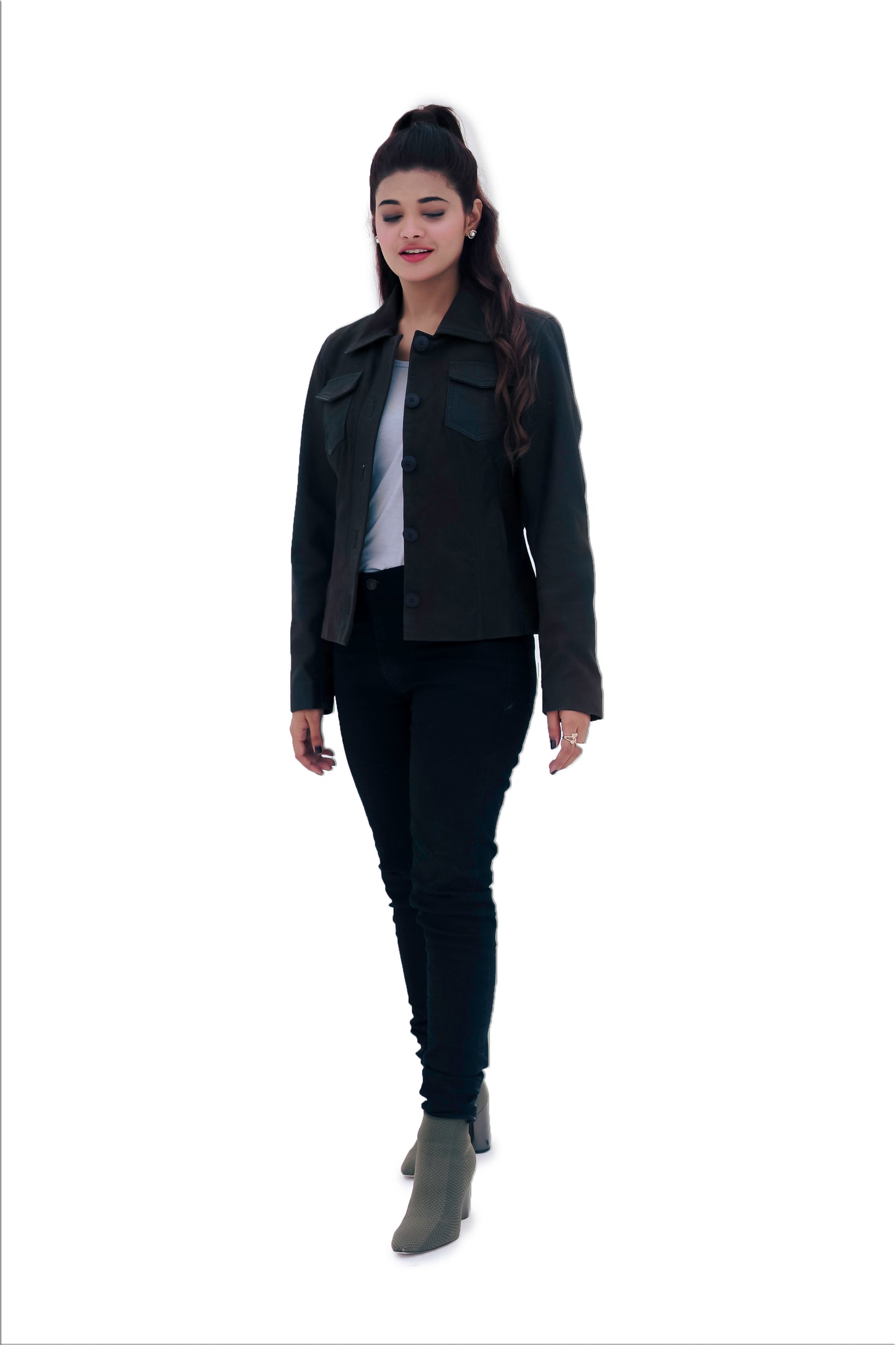 Women's New Real Black Soft Nubuck Suede Classic Shirt | Majestic Leather Majestic Leather