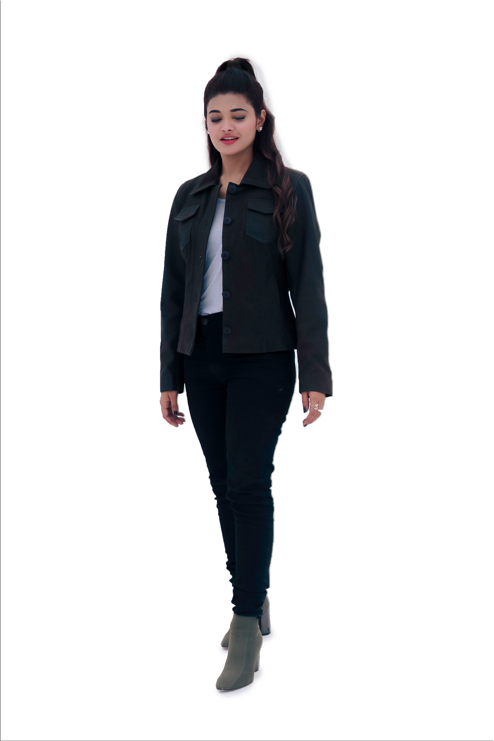 Women's New Real Black Soft Nubuck Suede Classic Shirt | Majestic Leather Majestic Leather