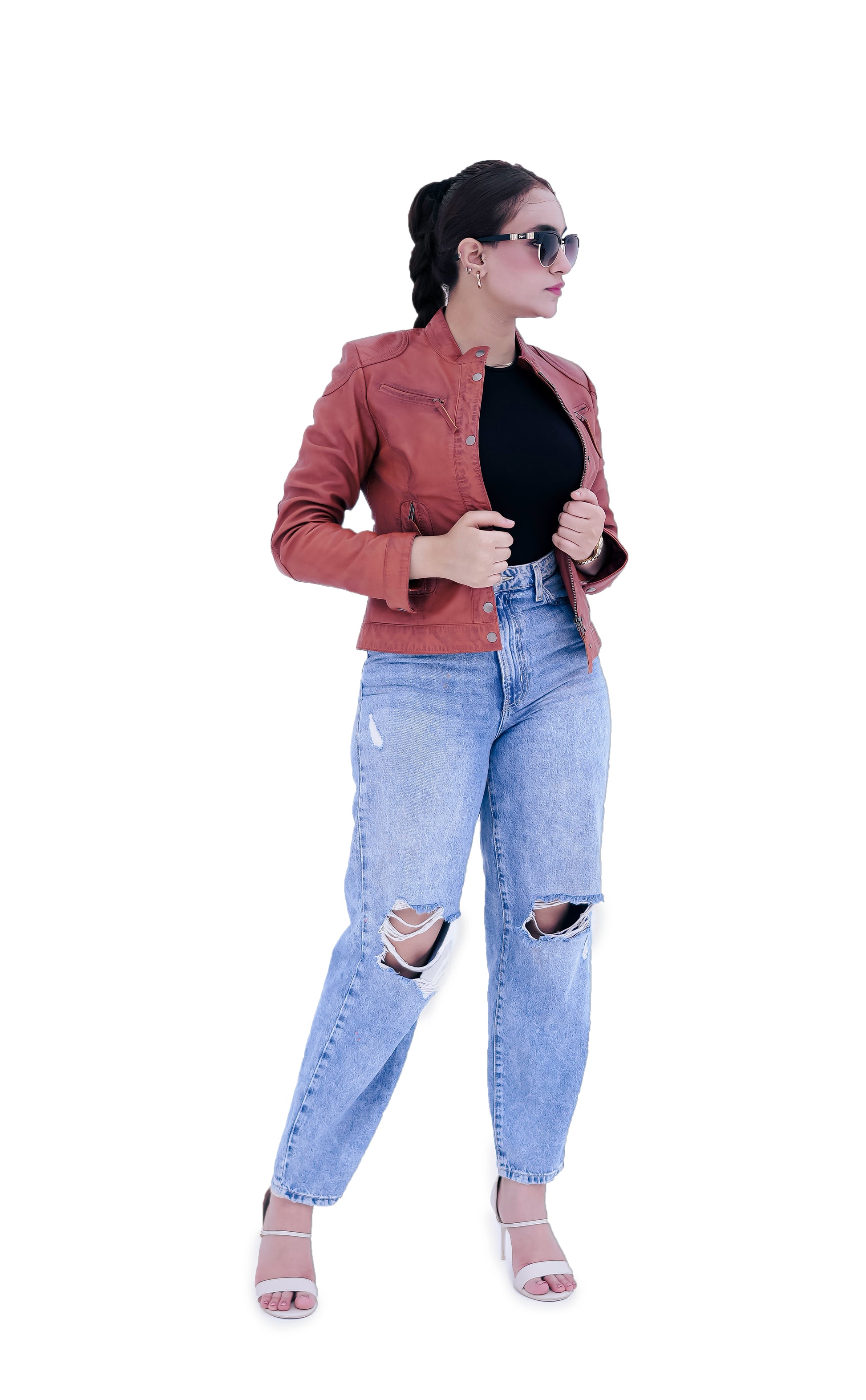 Women's New Real Lambskin Camel Brown Brando Biker Leather Jacket | Majestic Leather (Copy) Majestic Leather