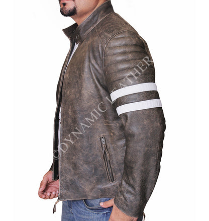 Majestic Leather - Mens Biker Vintage Distressed Faded Brown Fight Club Leather Jacket Majestic Leather