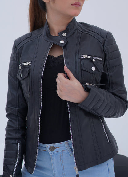 Women's New Real Leather Classic Biker Leather Jacket Soft Lambskin | Majestic Leather Majestic Leather