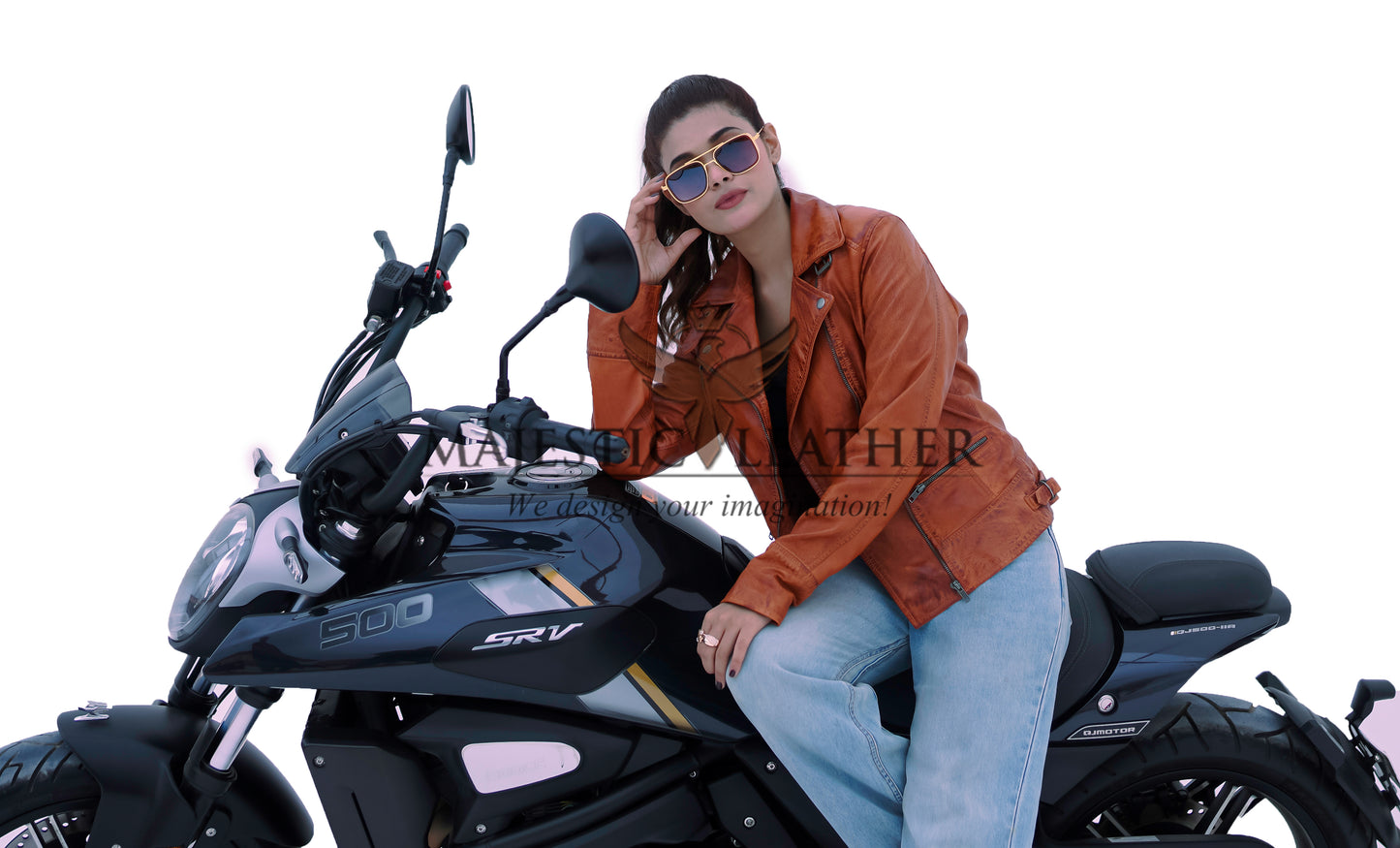 Women's New Real Lambskin Camel Brown Biker Leather Jacket | Majestic Leather Majestic Leather