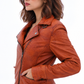 Women's New Real Lambskin Brown Brando Biker | Majestic Leather Majestic Leather