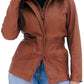 WOMEN REAL LAMBSKIN CAMEL BROWN THREE-QUARTER BIKER LEATHER COAT