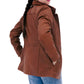 WOMEN REAL LAMBSKIN CAMEL BROWN THREE-QUARTER BIKER LEATHER COAT