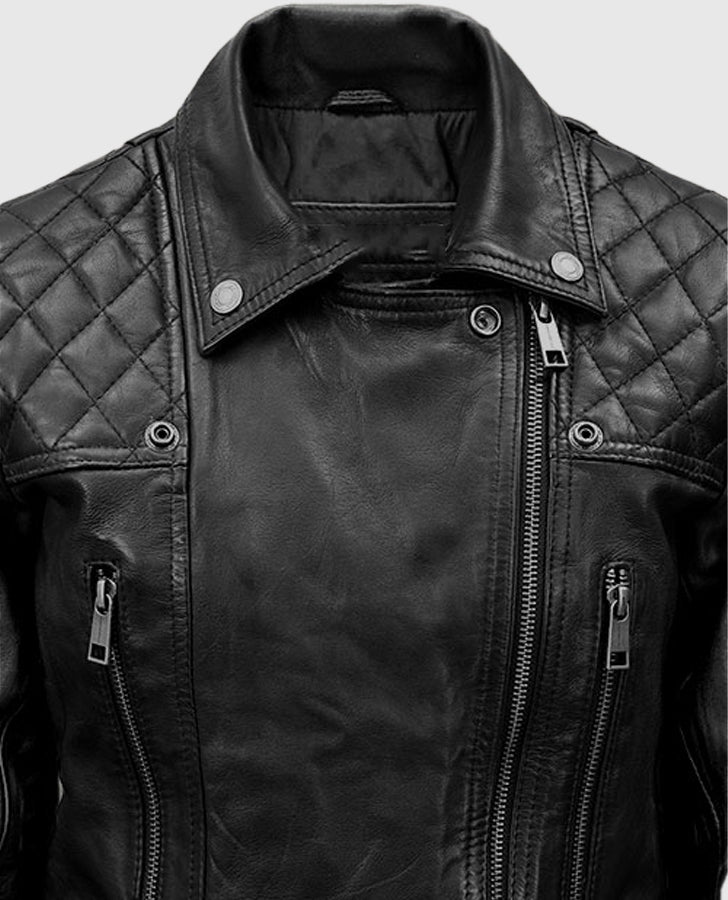 Chloe Decker Black Leather Jacket – Women’s | Majestic Leather — sleeve detail | Majestic Leather UK