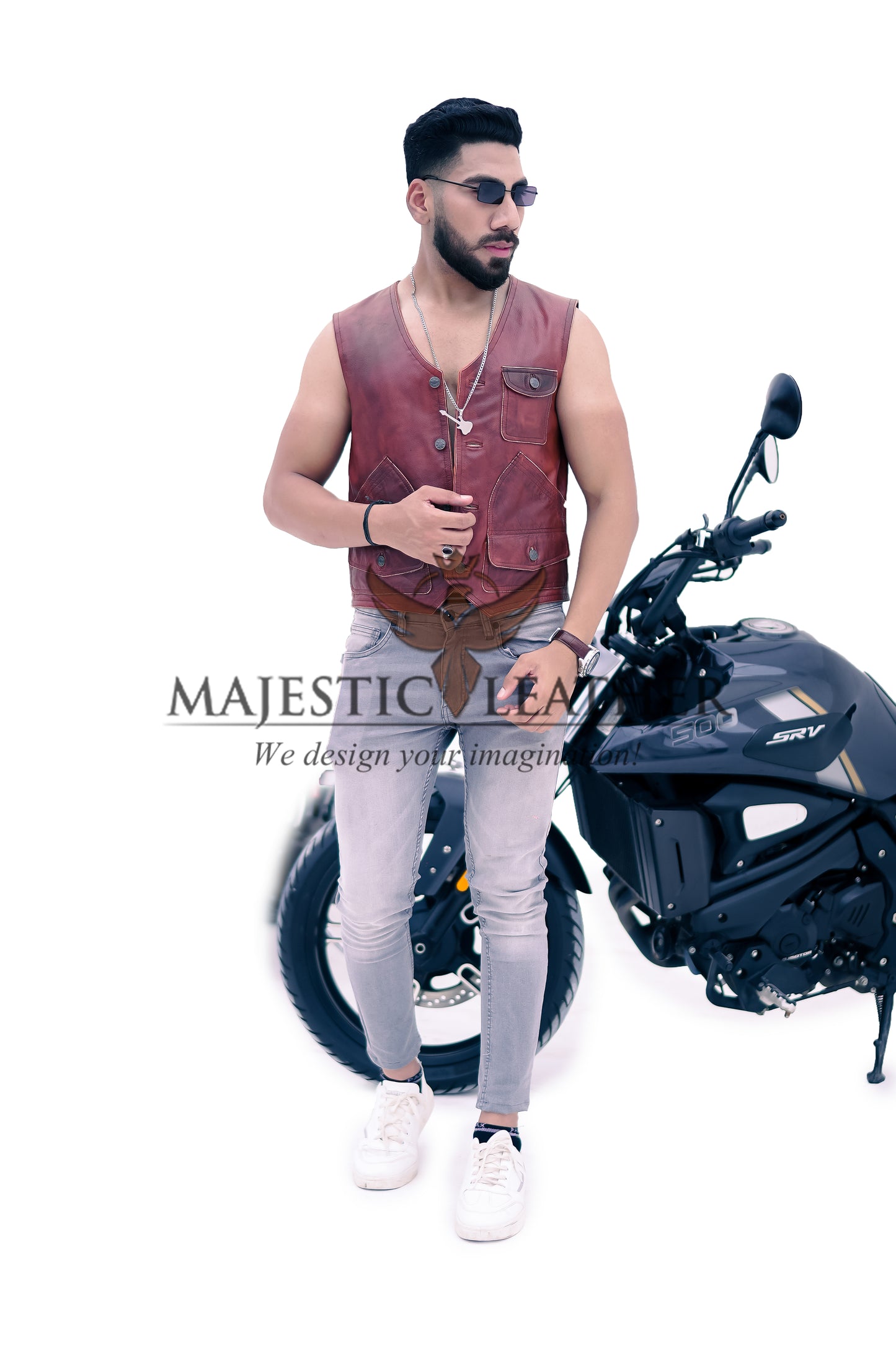 New Men's Biker Vintage Tan Brown Real Leather Motorcycle Button-Down Vest
