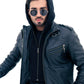 New Mens Genuine Real Leather Jacket Black Bomber Winter Hooded Jacket Coat