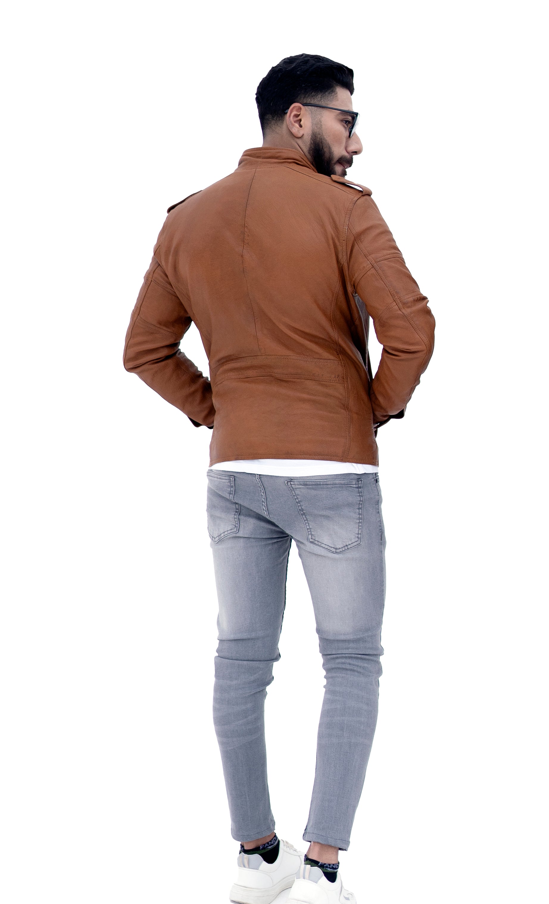 Men's New Biker Light Tan Brown Lambskin Leather Shirt | Majestic Leather Majestic Leather