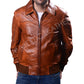 Men's New Biker Motorcycle Vintage Rusty Dusty Brown Bomber Winter Leather Jacket