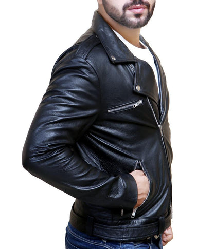 Black Leather Jacket Lapel Collar | Majestic Leather — back view | Majestic Leather UK