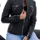 New Women's Black Slim Fit Biker Moto Style Real Leather Jacket