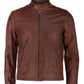 Distressed Cafe Racer Brown Leather Jacket | Majestic Leather — front view | Majestic Leather UK