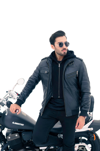 Neu Herren Echte echtem Leder Jacke Schwarz Bomber Winter Mit Kapuze Jacke