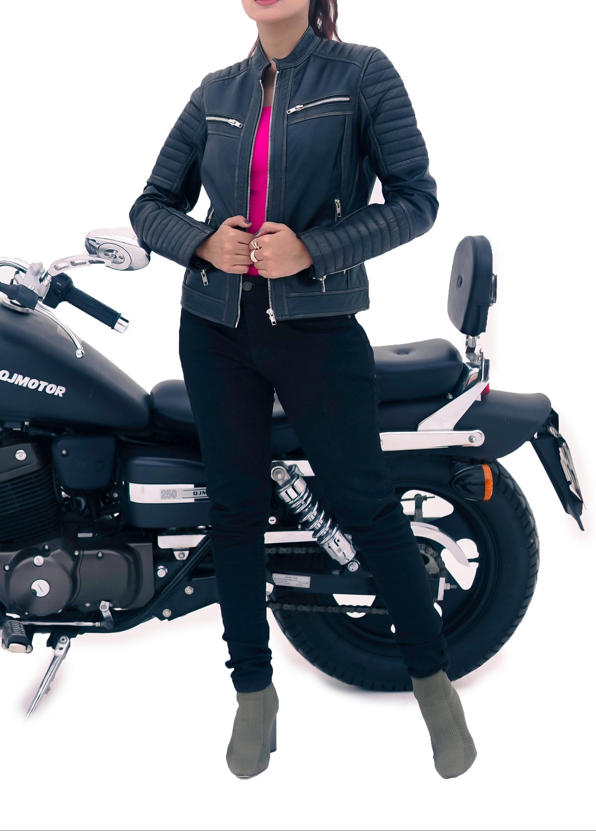 Women's Black Rub Off Biker Lambskin Leather Jacket | Majestic Leather Majestic Leather