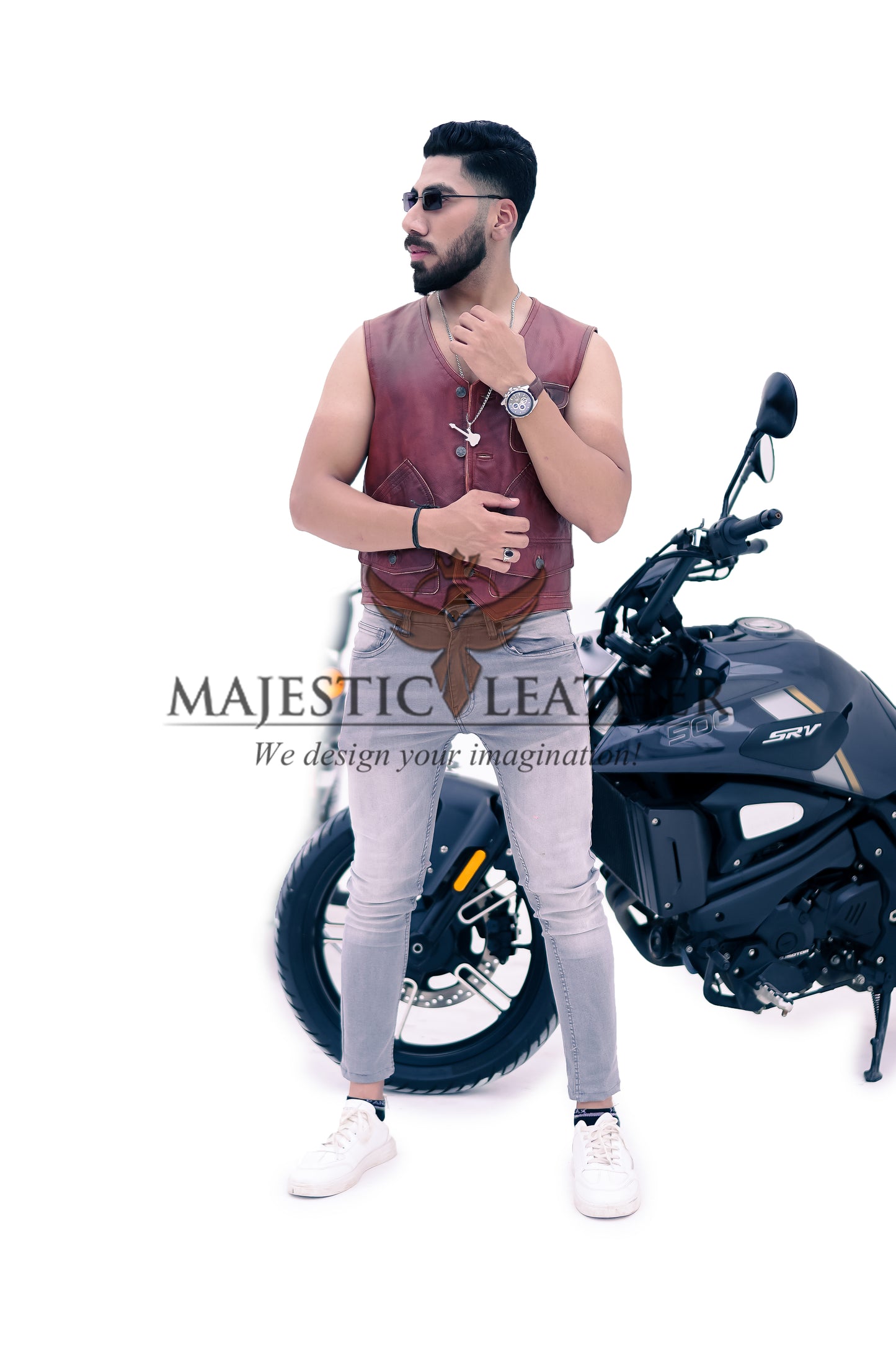 New Men's Biker Vintage Tan Brown Real Leather Motorcycle Button-Down Vest