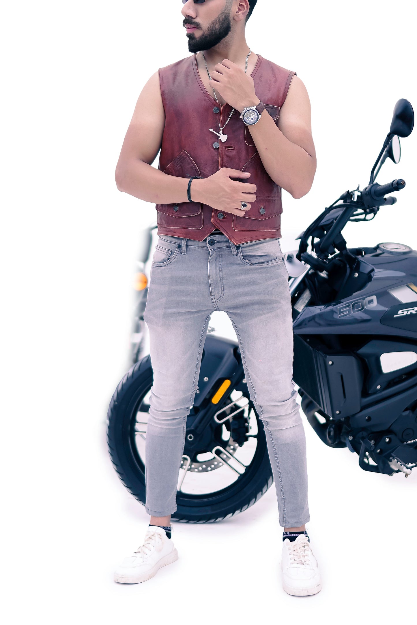 New Men's Biker Vintage Tan Brown Real Leather Motorcycle Button-Down Vest