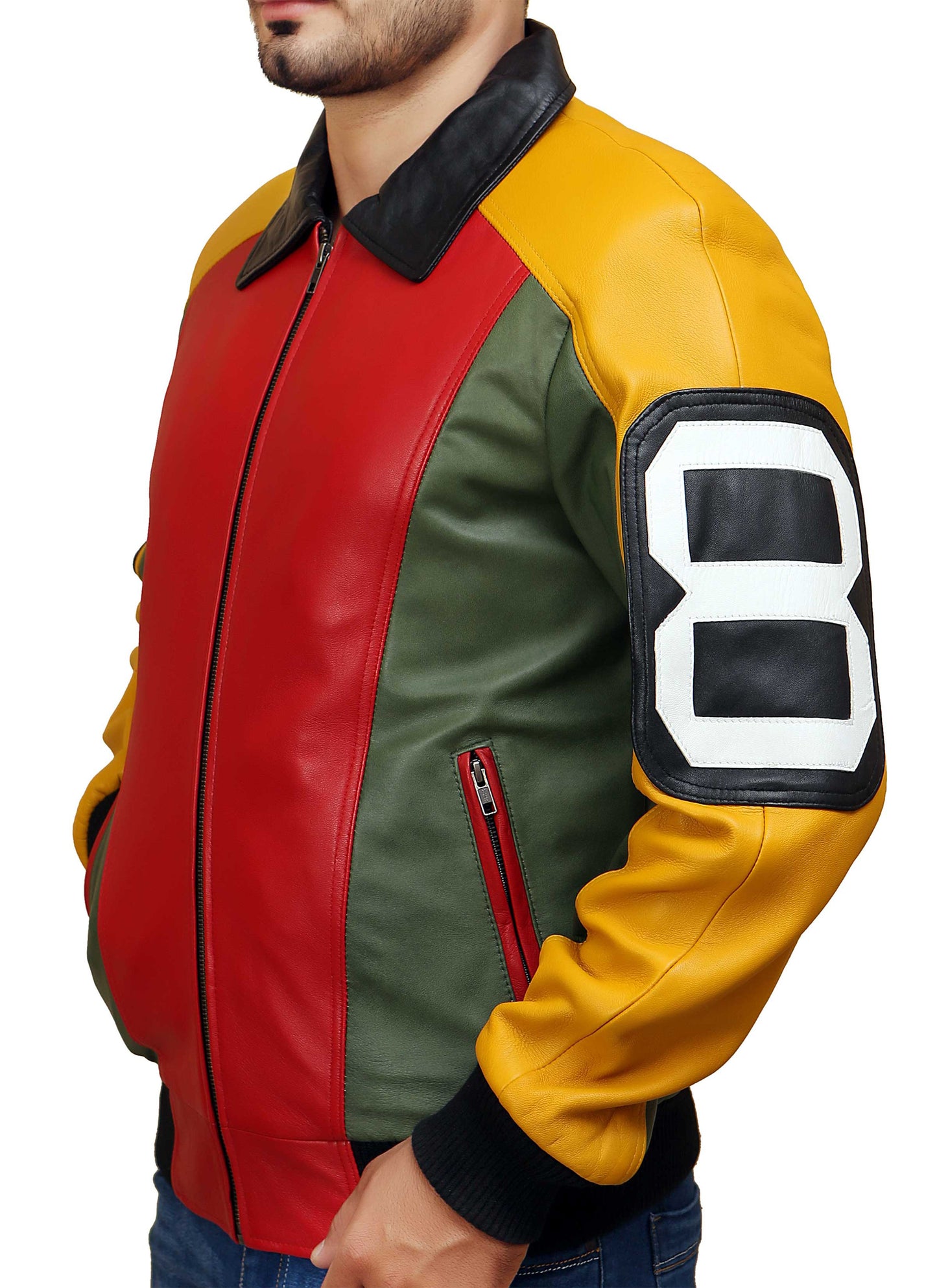 Seinfeld Michael Hoban 8 ball Mens Bomber Jacket Real Leather | Majestic Leather — side profile | Majestic Leather UK