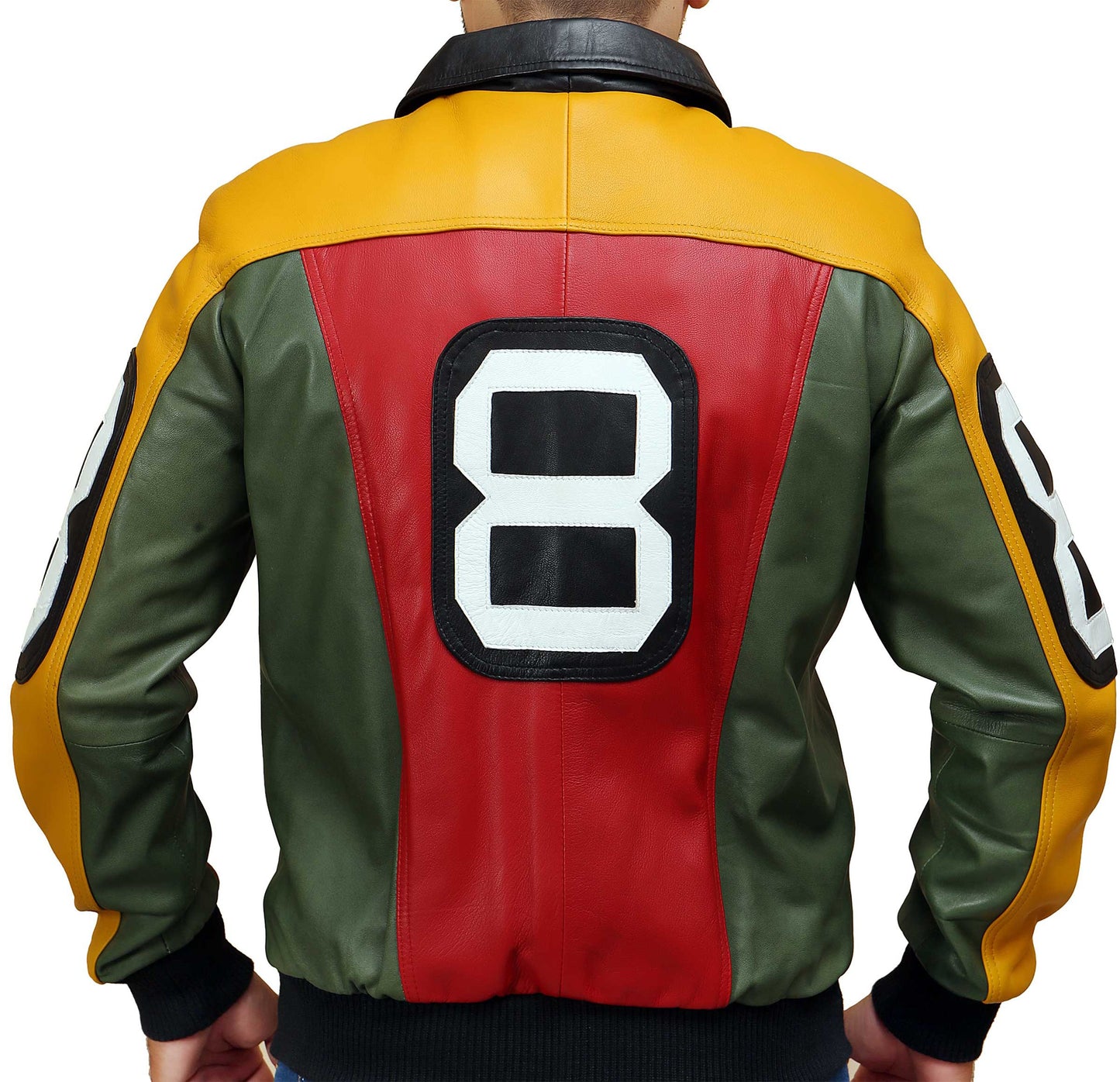Seinfeld Michael Hoban 8 ball Mens Bomber Jacket Real Leather | Majestic Leather — collar detail | Majestic Leather UK