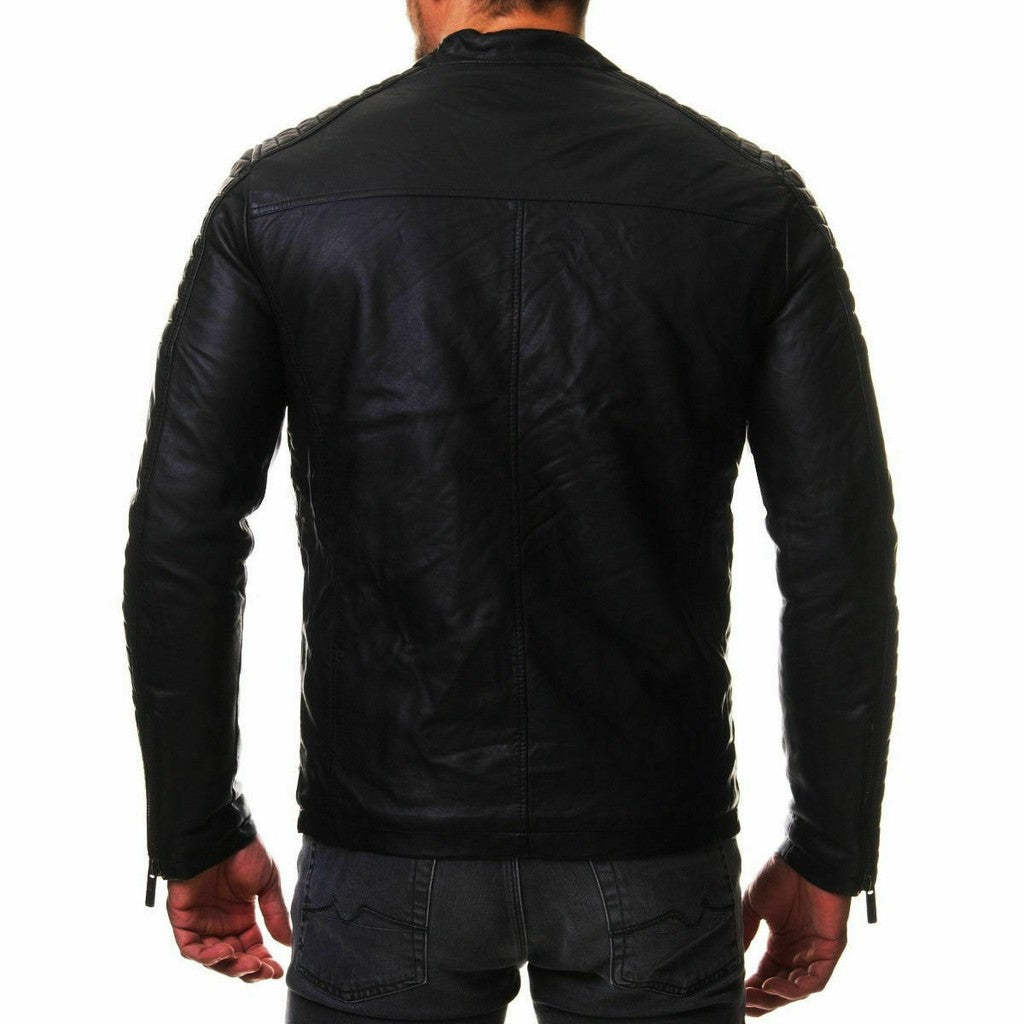 Majestic Leather - Herren Vintage Cafe Racer Schwarz Echtleder Slim Fit Echt Bikerjacke