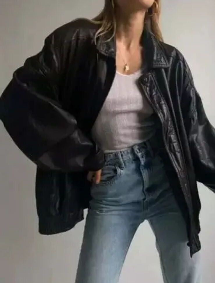 Majestic Leather - 90's Women Casual Oversize Bomber Lambskin Soft Real Leather Jacket