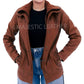 Majestic Leather - Women Real Lambskin Camel Brown THREE-QUARTER Biker Leather Coat