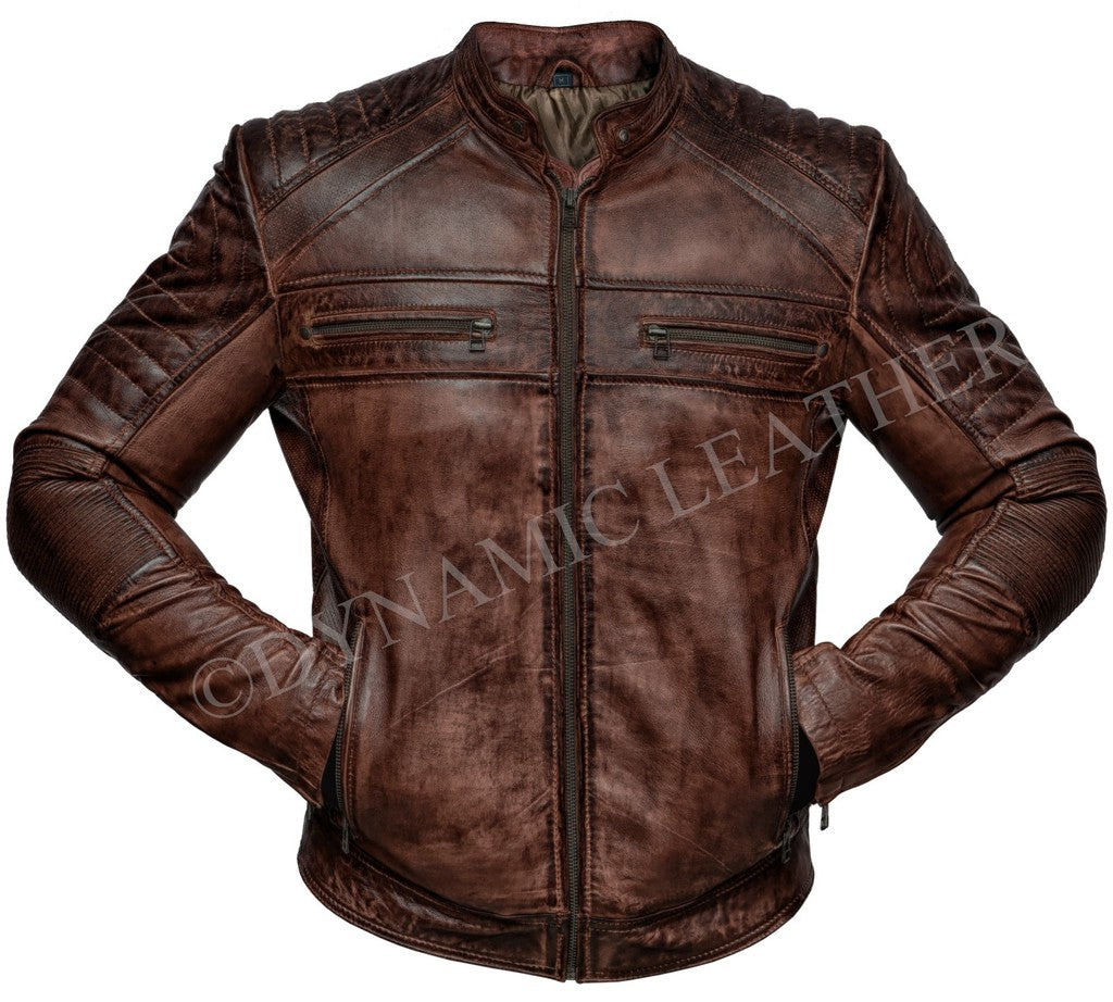 Majestic Leather - Men's Biker Vintage Motorcycle Distressed Brown Cafe Racer Leather Jacket