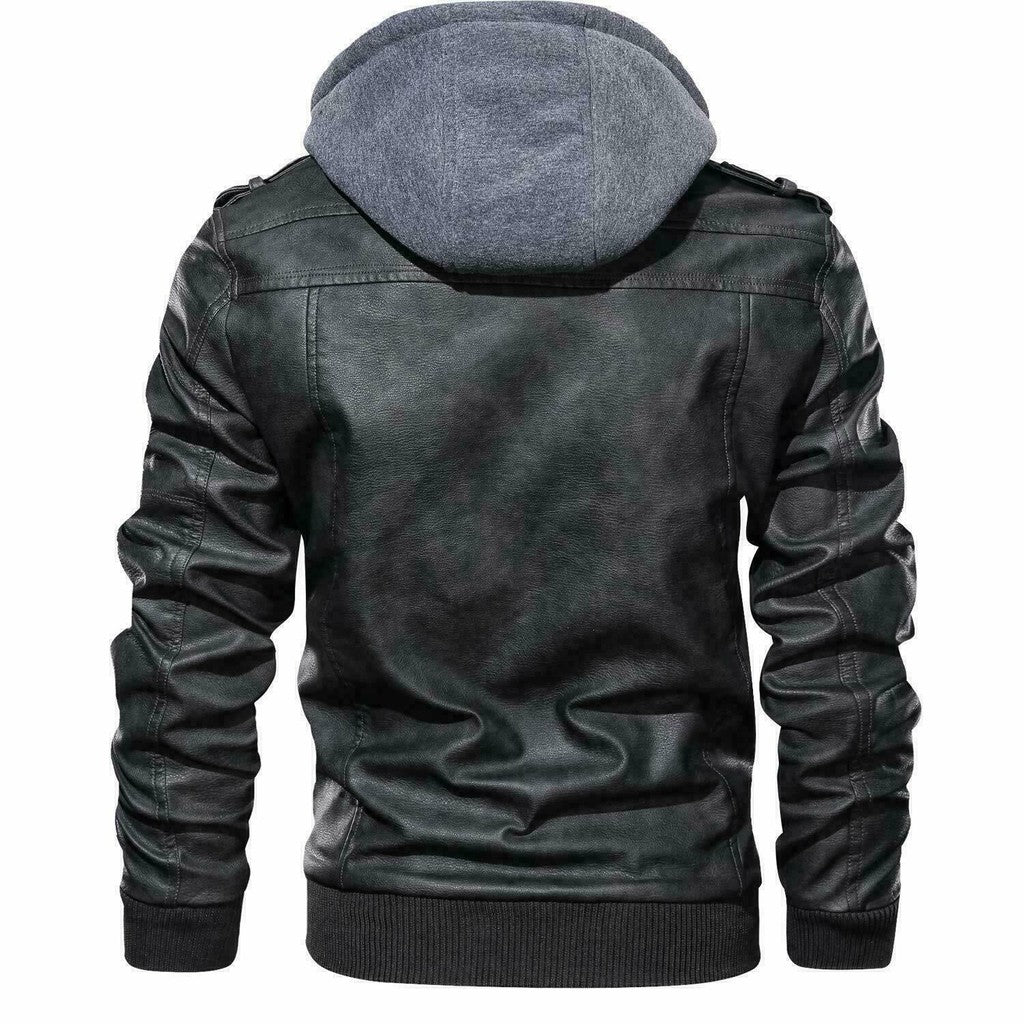 Majestic Leather - Men's Genuine Real Leather Jacket Black Bomber Winter Hooded Jacket Coat