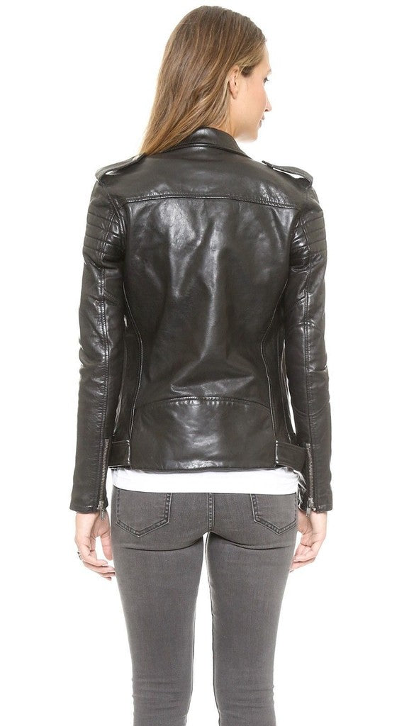 Majestic Leather - Womens Black Biker Motorcycle Slim fit Leather Jacket-BNWT