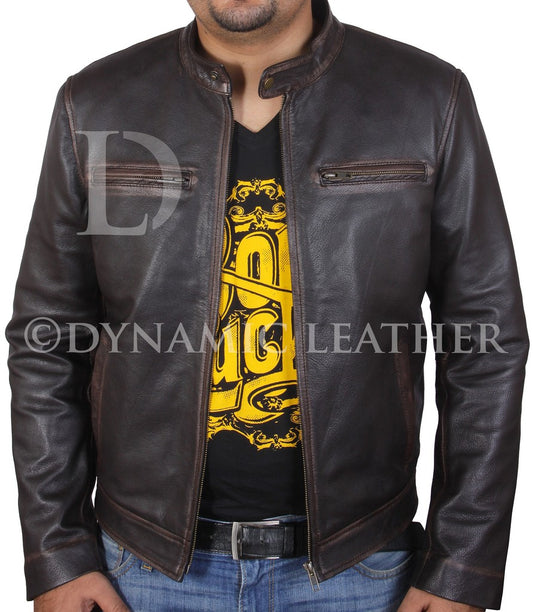 Majestic Leather - Contraband Mark Wahlberg's Mens Slim Fit REAL Cow Hide Leather Jacket-BNWT