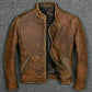 Majestic Leather - Mens Motorcycle Cafe Racer Vintage Biker Brown Distressed Real Leather Jacket