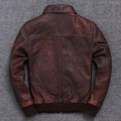 Majestic Leather - Men's Brown Biker Motorcycle Vintage Cafe Racer Real Leather Bomber Jacket