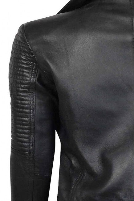 Majestic Leather - Women's Stylish Gal Gadot Black Slim Fit Biker Style Moto Real Leather Jacket