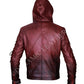 Majestic Leather - Pfeil Arsenal Rot Colton Haynes mit Kapuze Kostüm Lederjacke