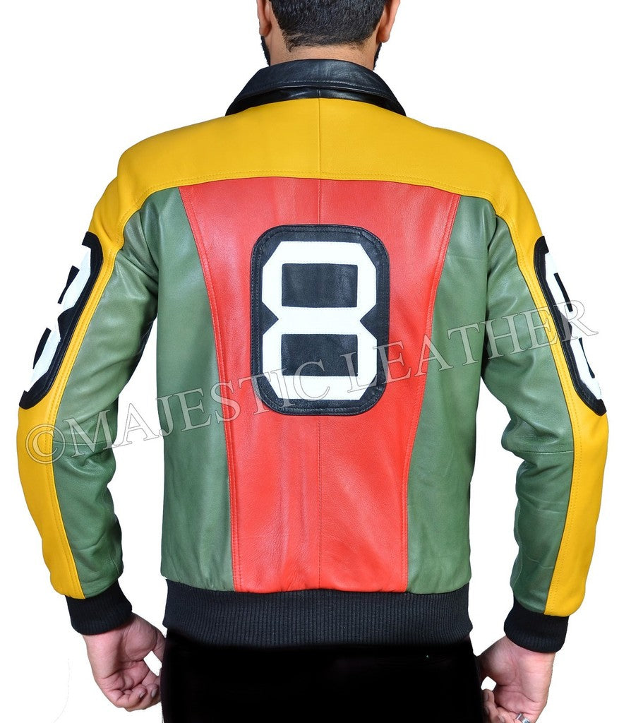 Majestic Leather - 8 Ball Pool Seinfeld Michael Hoban MI Bomber Genuine Leather Jacket All Sizes
