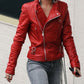 Majestic Leather - Red Women's Moto Lambskin Real Leather Jacket Motorcycle Slim fit Biker Jacket
