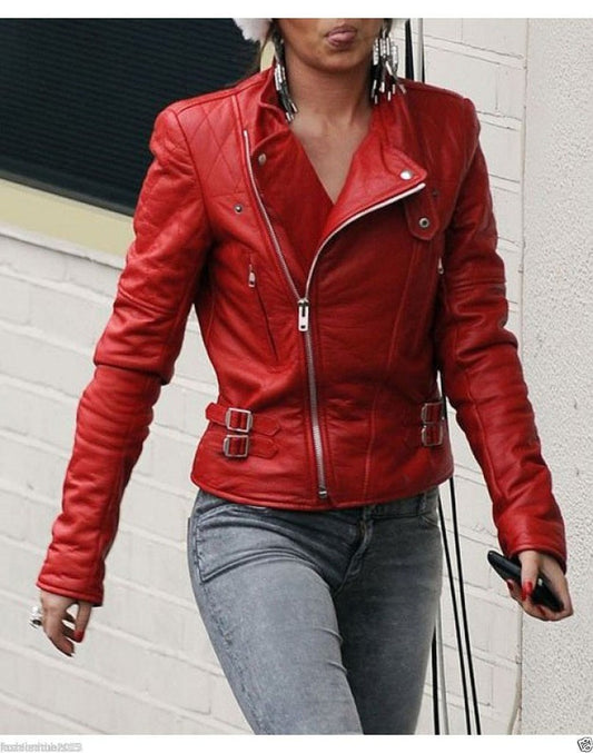 Majestic Leather - Red Women's Moto Lambskin Real Leather Jacket Motorcycle Slim fit Biker Jacket