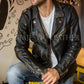 Majestic Leather - Mens Black Biker Vintage Distressed Motorcycle Cafe Racer Real Leather Jacket