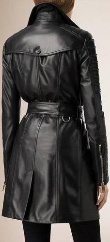 Majestic Leather - Ladies Women Black Genuine Real Leather Trench Coat - BNWT