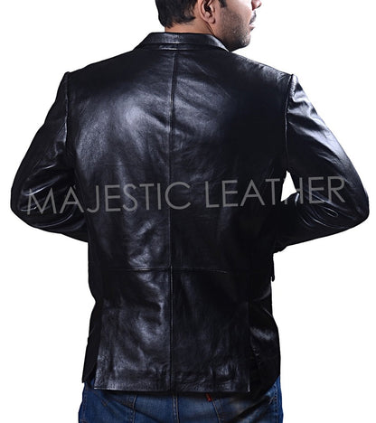 Majestic Leather - Men's Genuine Lambskin Real Leather Blazer Jacket Two Button Slim Fit Coat-BNWT