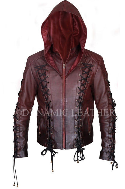 Majestic Leather - Arrow Arsenal Red Colton Haynes Hooded Costume Leather Jacket