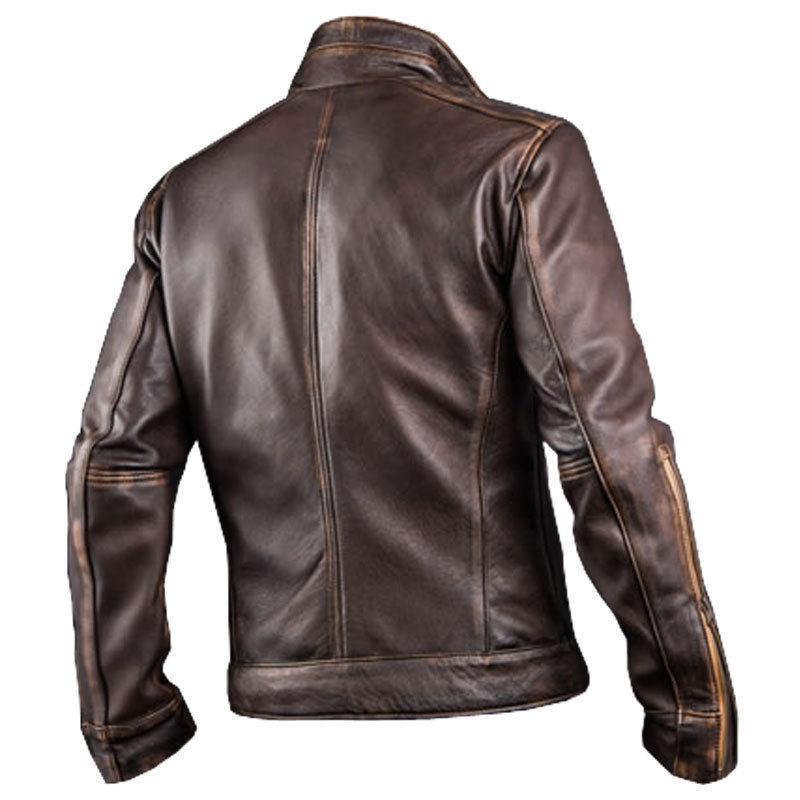 Majestic Leather - Mens Cafe Racer Stylish Biker Brown Distressed Leather Jacket