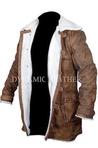 Majestic Leather - Bane Jacket Genuine Cow Hide Leather Buffing Brown Trench Coat Dark Knight Rises