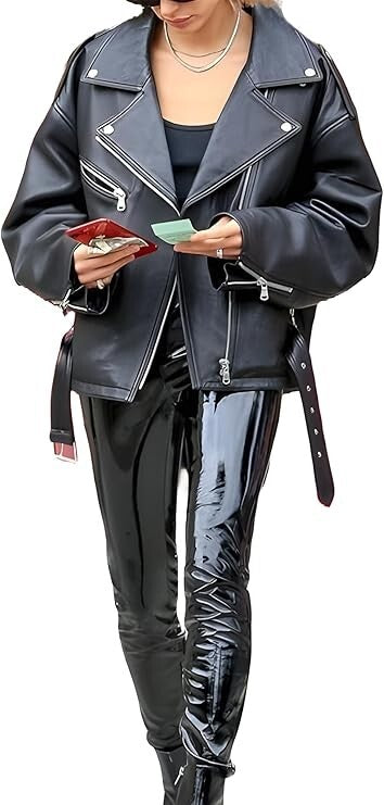 Majestic Leather - 90's Women Casual Oversize Biker Lambskin Soft Real Leather Jacket